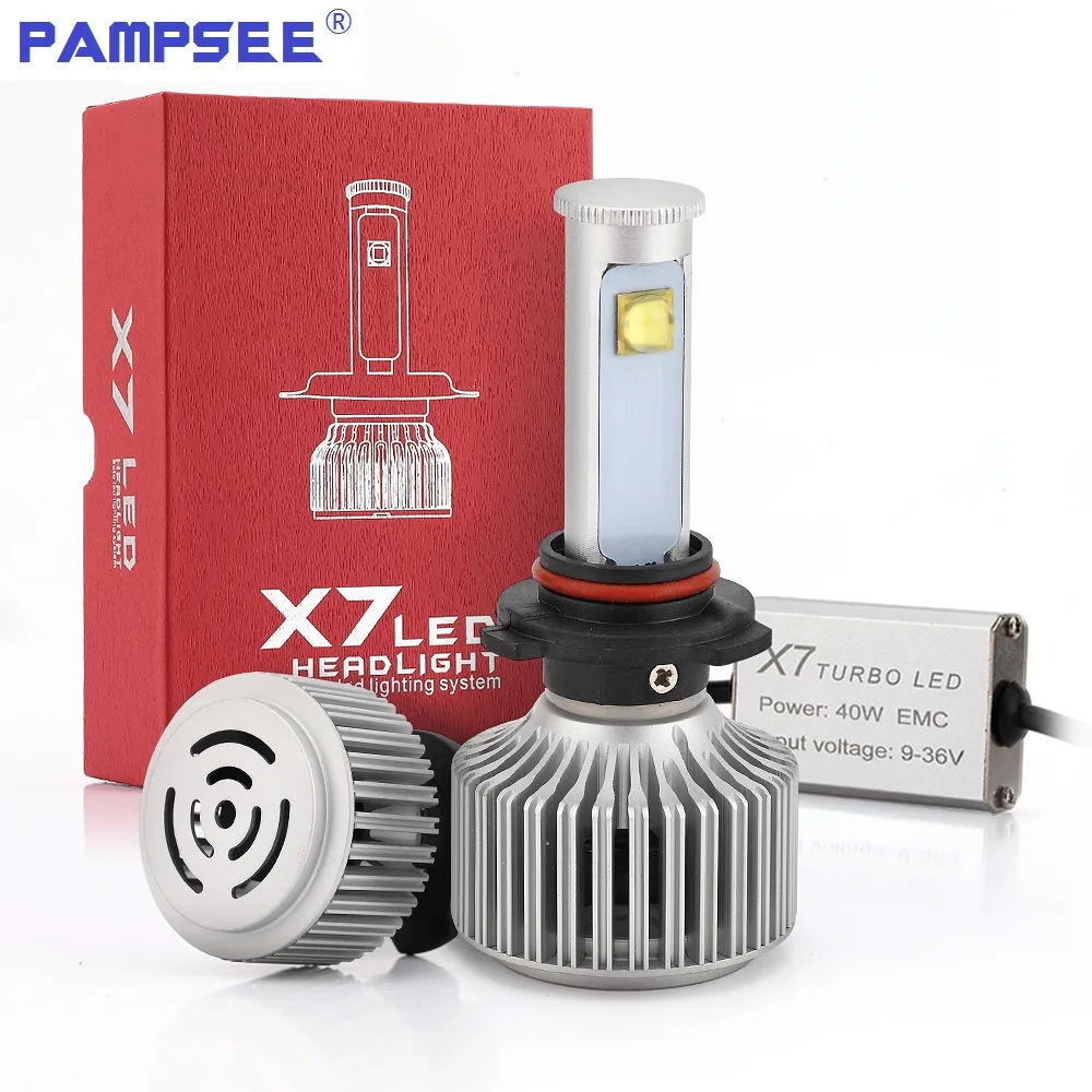 PAMPSEE 1 Pair 80W X7 LED Car Headlight Bulbs H4 H7 H1 H3 H11 9005 HB4 6000K Car Light Source White Lamp with Cooling Fan