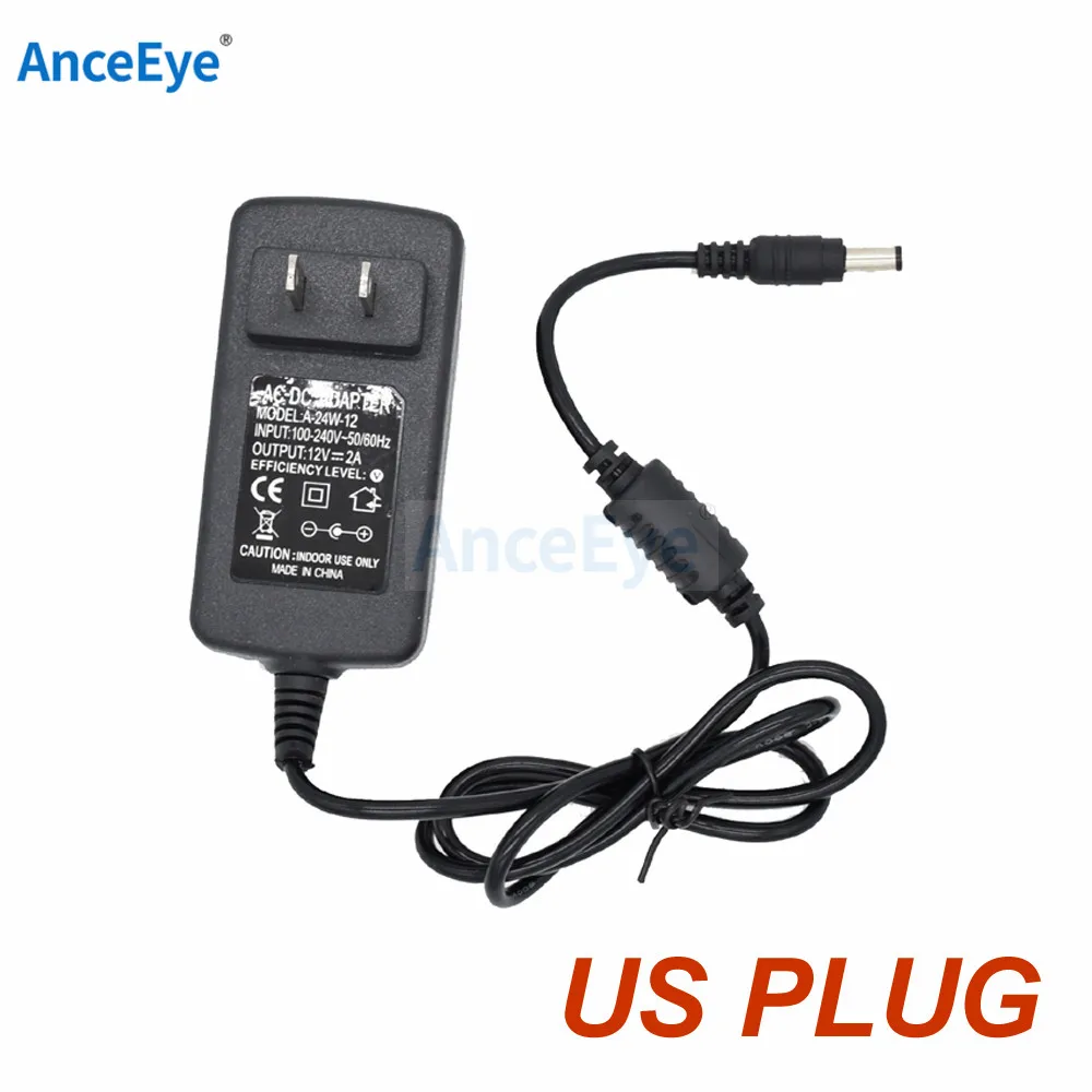 Anceeye 12 V 2A AC 100 V-240 V Chuyển Đổi Adapter DC 12 V 2A 2000mA Cung Cấp Điện EU AU ANH MỸ Cắm 5.5mm x 2.1mm cho CCTV IP Máy Ảnh