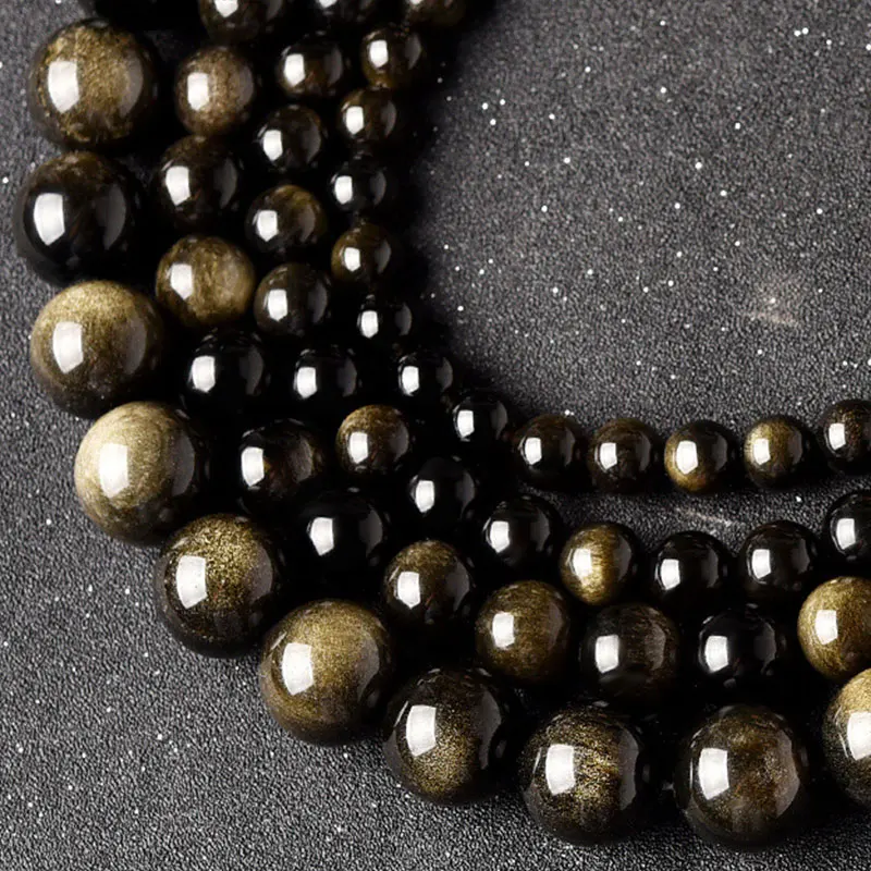 4-18mm Natural Round Golden Obsidian Stone Beads For Jewelry Making Beads 15\'\' Bracelet For DIY Beads Necklace Earring Gift