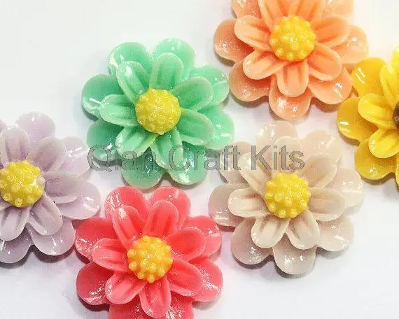 

250pcs Flower daisy Cabochons Resin Flowers resin mum dahlia floral chrysanthemum charms 18mm hair accessories display