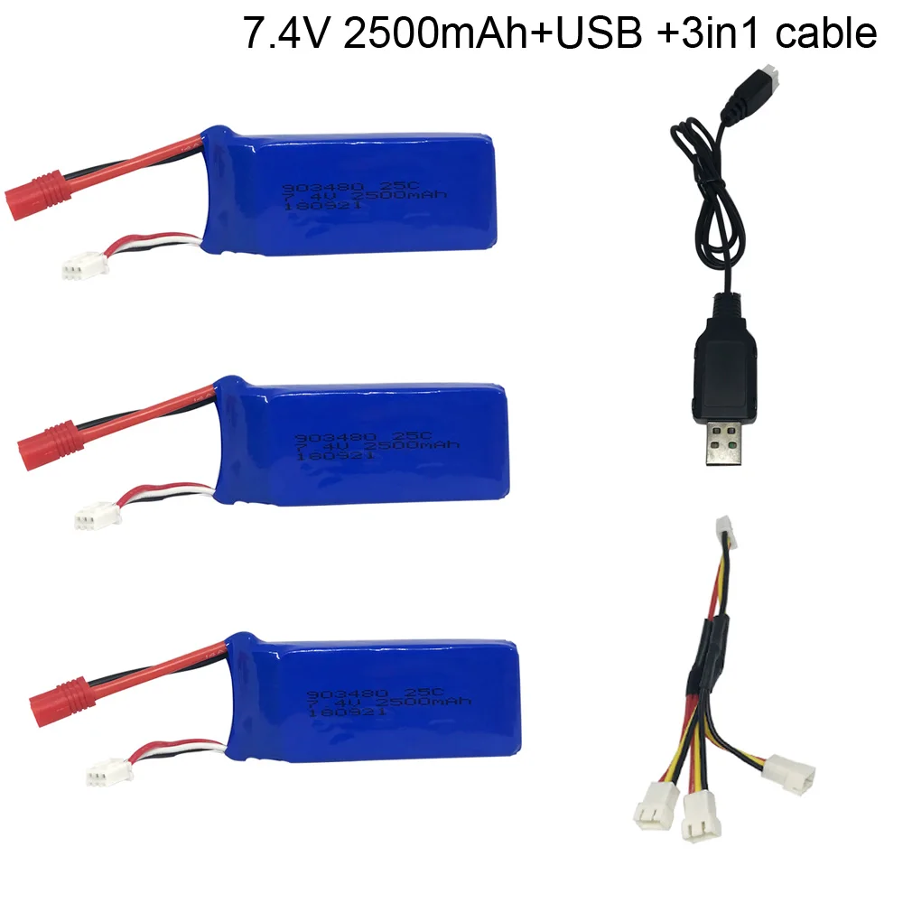 

7.4V 2500MAH lipo battery with USB Charger 3in1 cable for Syma parts charger for Syma X8G X8HC X8HG RC Quadcopter spare parts