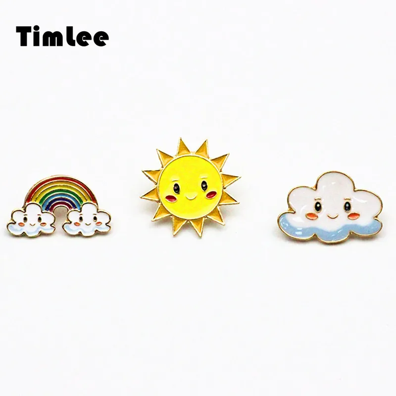 Timlee X358 Cartoon Sweet Sun  Rainbow Cloud  Metal Brooch Pins Wholesale