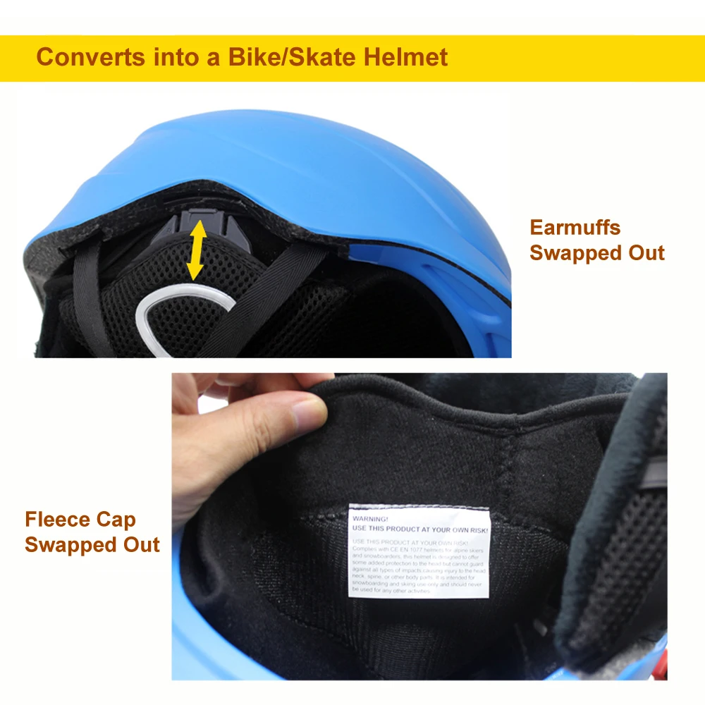 Capacete conversível 2 em 1 para adultos e crianças, 4 tamanhos, com mini visor, roupa combinar para pais e filhos, ski, snowboard