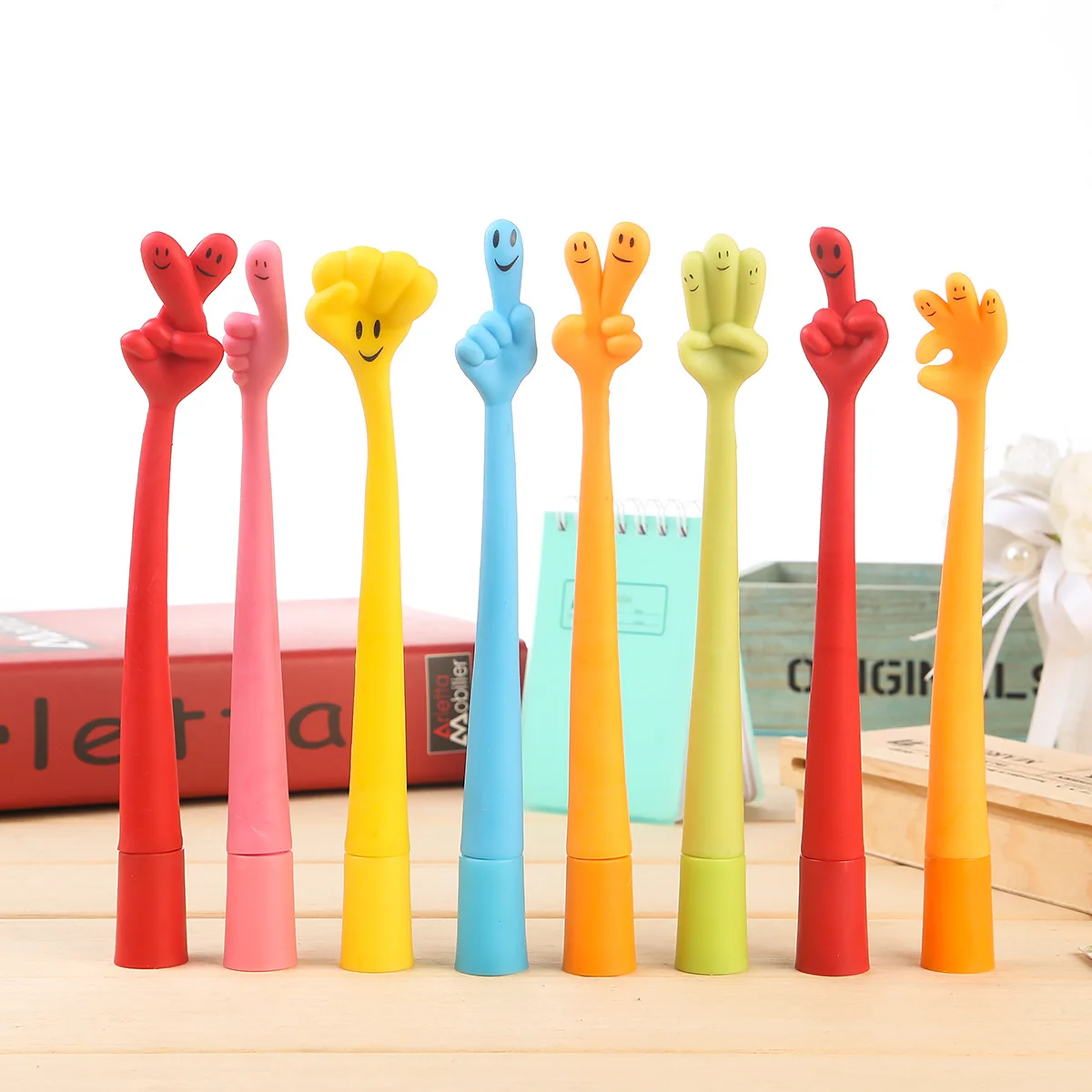 5 pcs/lot Creative Hand Shape Bending Ballpoint pen Student Cute Cartoon Finger Pen Office Writing Stationery School Gift Supply