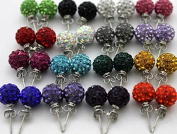 20pair/lot 10mm disco ball bead mixed white multicolor stainless steel Crystal Beads stud earrings silver plated p745