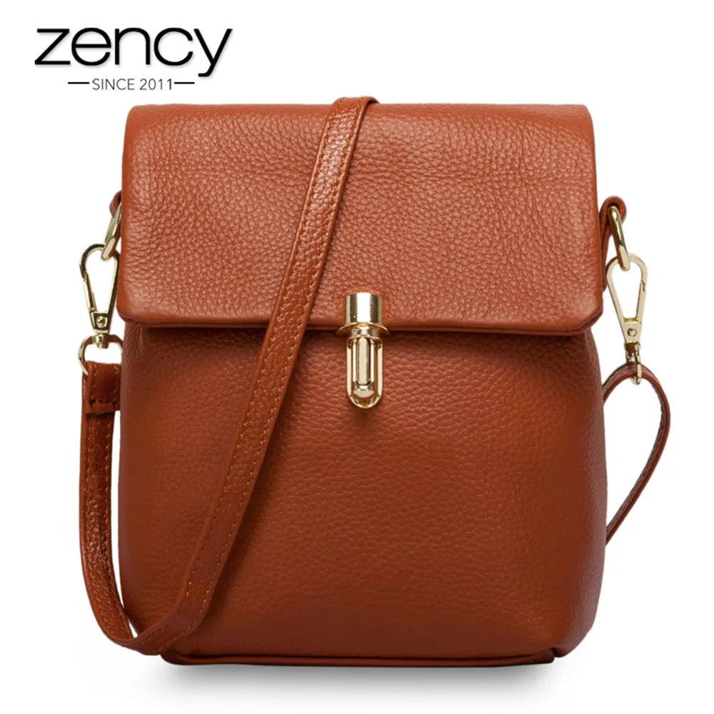 Zency Fashion Women Messenger Bag 100% Genuine Leather Phone Purse Girl\'s Small Flap Bags Lady Crossbody Shoulder Handbag