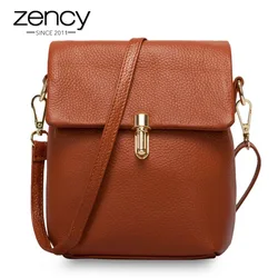 Zency Fashion Women Messenger Bag 100% Genuine Leather Phone Purse Girl's Small Flap Bags Lady Crossbody Shoulder Handbag