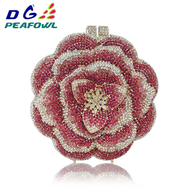 

Custommade Diamond Opal Flower Shape Clutch Women Gold Crystal Hard Metal Bridal Purse And Handbag Wedding Evening Clutches Bags