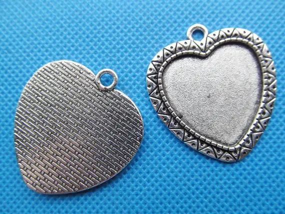 Free Shipping 100pcs 25mm Heart Shape Blank Pendant Trays Setting, 1 Inch Bezel Pendant Settings, Heart Pendant Trays Settings