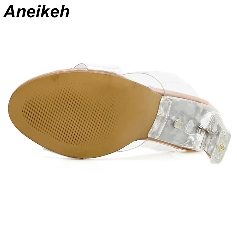 Aneikeh 2024 SummerNew PVC Jelly Sandals Crystal Open Toed Sexy Thin Heels Crystal Women Transparent Heel Sandals Slippers Pumps