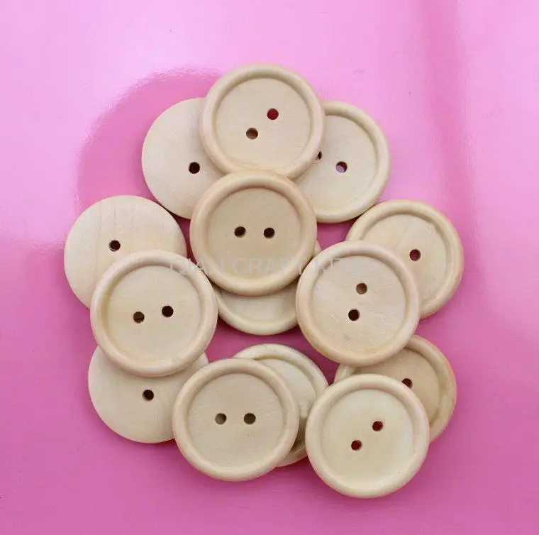 

300pcs light brown natural varnished button pack 25mm Round Wood, Wooden Buttons 2 holes for DIY MK0108