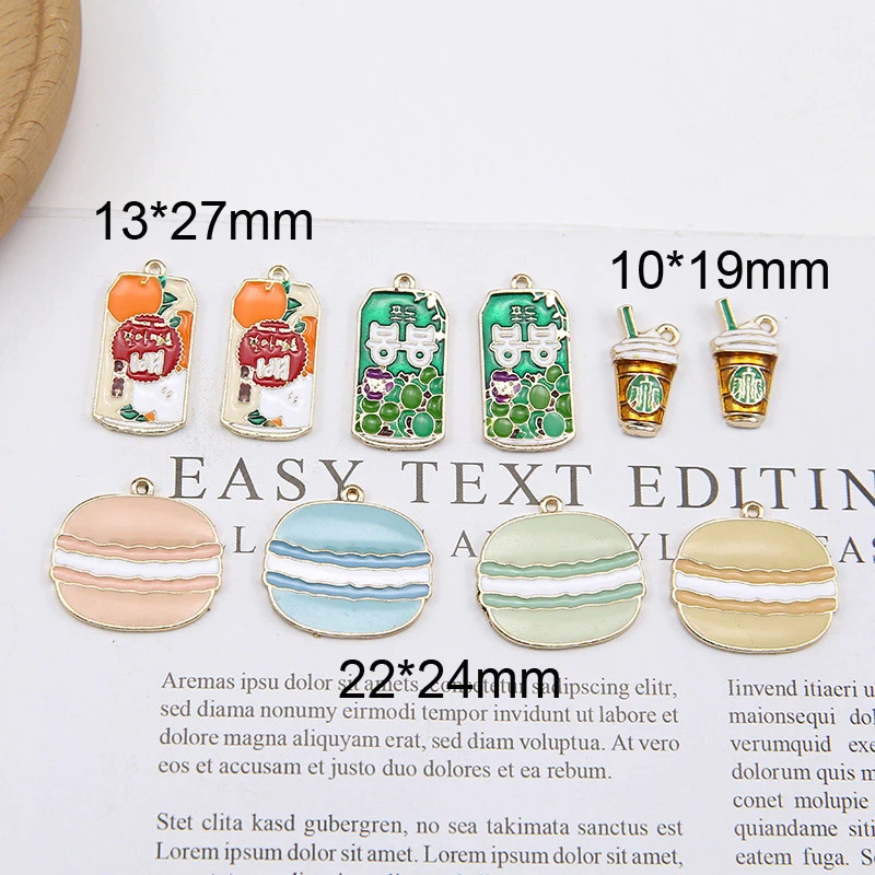 10PCS Macaron Cake Hamburger Drinks Milk tea Bottle Food Enamel Charms Gold Tone Oil Drop DIY Bracelet Floating Charms YZ410