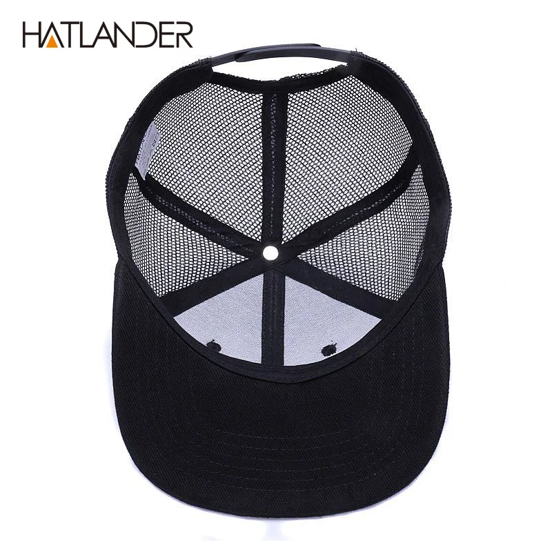 [Hatlander] bonés de beisebol pretos originais, para meninos, meninas, chapéus de sol de verão, bordado, malha de leão, snapbacks, hip hop, boné trucker