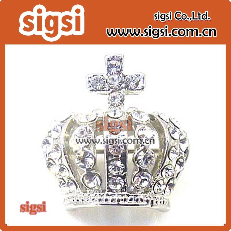 

clear silver metal crown with cross acrylic rhinestone brooch pin for wedding invitation