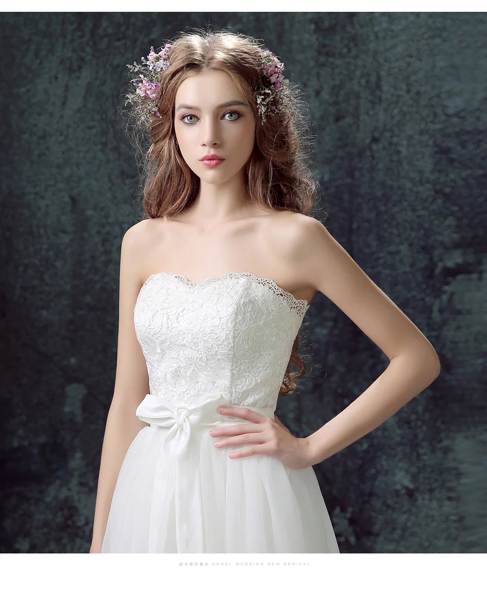 Short wedding dress for summer wedding holiday shooting strapless detachable train wedding gowns beauty emilly robe de mariee