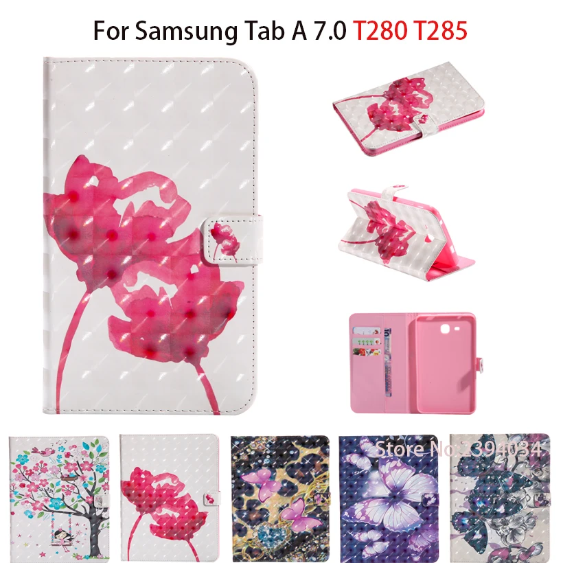 3D Colorful Case For Samsung Galaxy Tab A 7.0 T280 T285 SM-T285 Smart Cover Tablet Fashion Cartoon Silicone PU Leather Cover