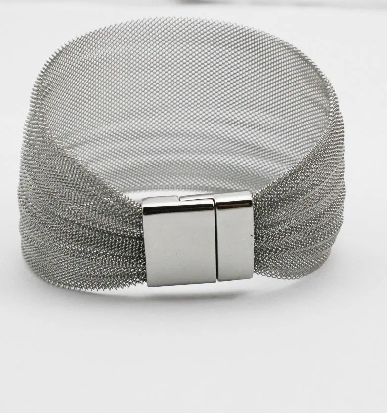 Stainless Steel Mesh Bangle Wide Metal Silver Color Mesh Bracelet Women Casual Bangle Bracelet 1 Piece