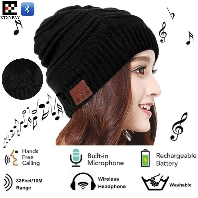 Winter High Elastic Wireless Beanie Plus Velvet Knitted Hat Hand-free Headset Speaker Mic Stereo Magic Music Smart Bluetooth Cap