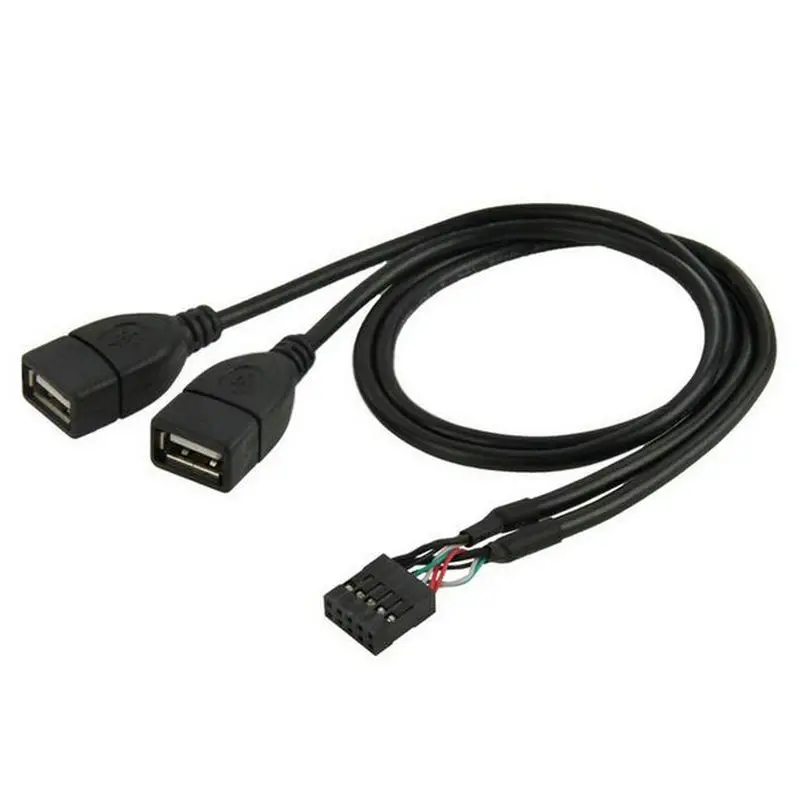 High quality   5pcs 10 Pin Motherboard Female Header to Dual USB 2.0 Female Adapter Cable cord  50cm