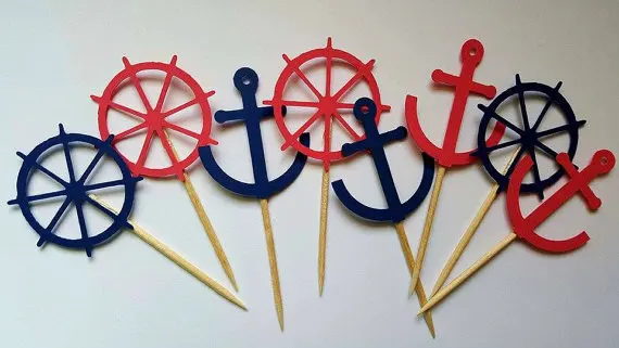 

custom nautical anchor wedding birthday cupcake toppers under the sea engagement party decoration doughnut toothpicks