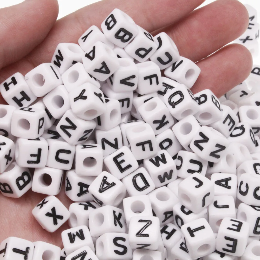 

CHONGAI Mixed White Alphabet/ Letter Acrylic Cube Beads For DIY Jewelry Making 6x6mm 1000PCS