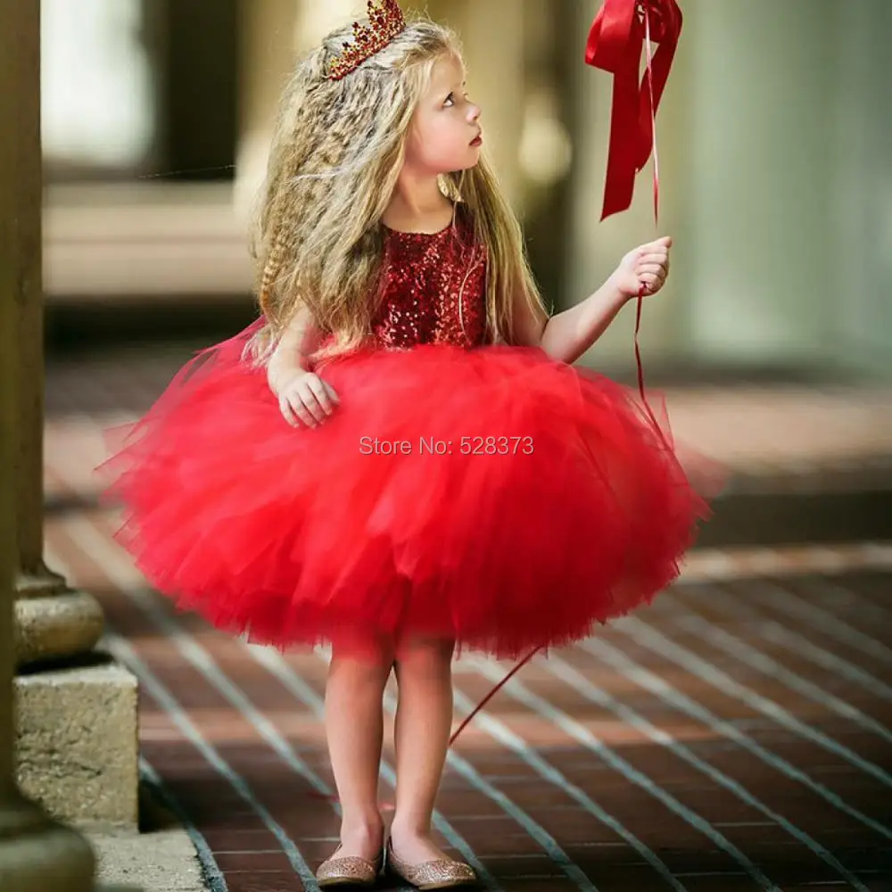 YNQNFS FG19 Real Tutu Child Outfits Photo Shoot Dress Birthday Party Dress Wedding Mini Short Red Flower Girl Dresses