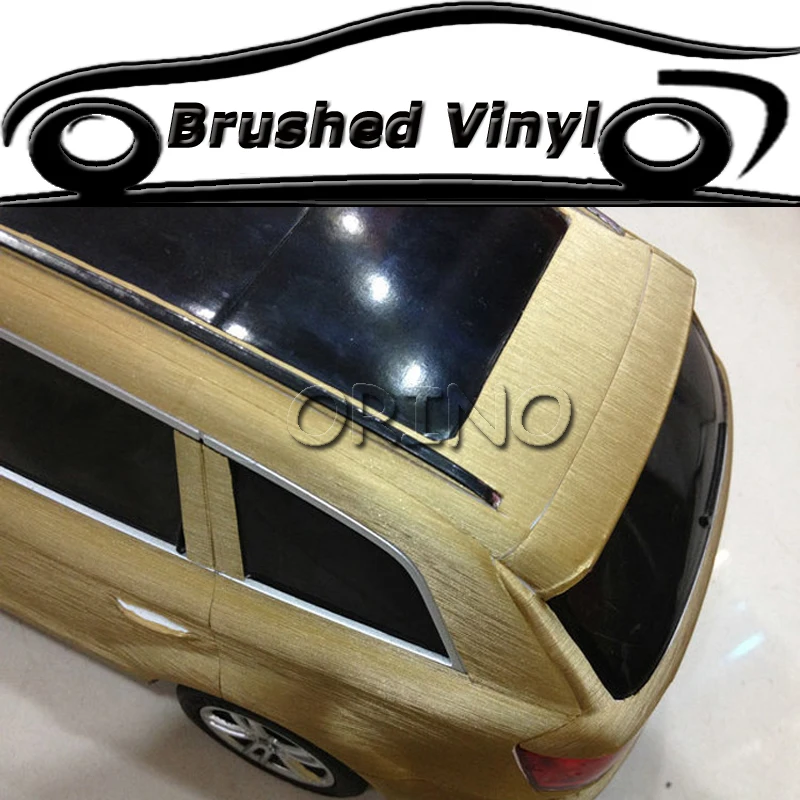 

Auto Golden Metal Aluminum Brushed Vinyl Wrapping Car Wrap Film Sticker Sheet With Air Bubble Free 1.52X30 Meters/Roll