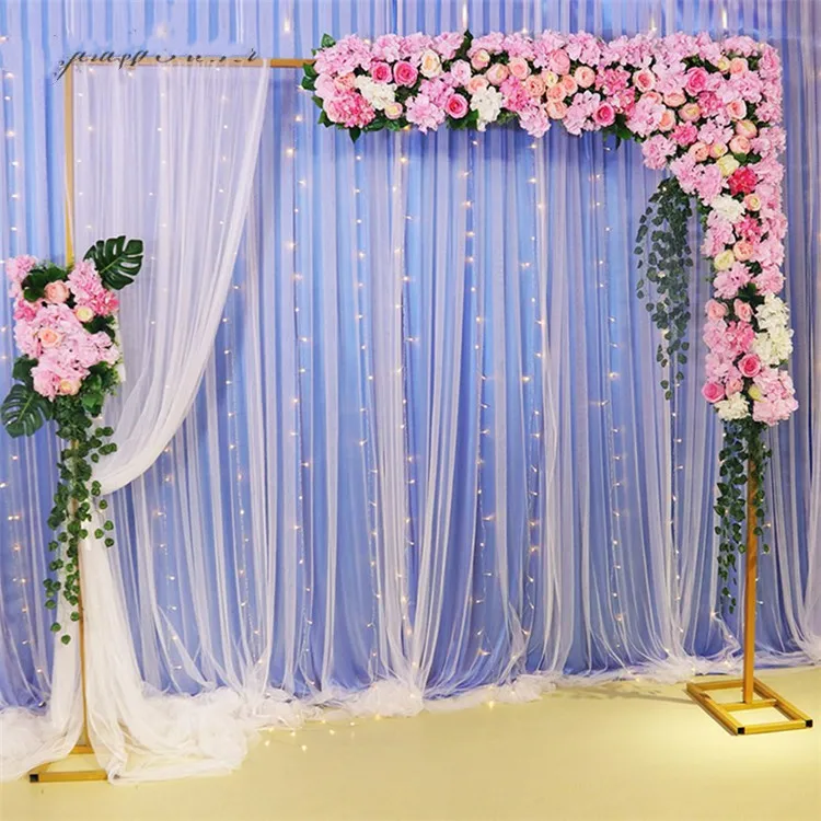 Wedding square wrought iron arch adjustable gold white backdrop stand veils ceremony decor flower yarn adjustable iron shelf