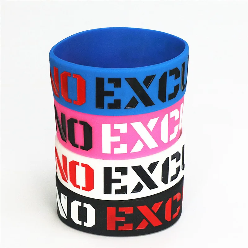 1PC Fashion No Excuses Motivation Silicone Wristband Sports Rubber Bracelets & Bangles Used In Any Sport Activities Gift SH076