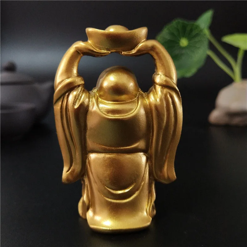 Golden Chinese Feng Shui Laughing Buddha Statue Ornaments Money Maitreya Buddha Sculpture Garden Figurines For Home Decoration