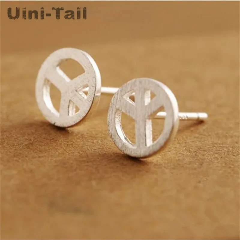 925 Tibetan silver Peace Symbol Ear Studs Anti-war Standard Trends for Men and Women Lovers Earrings Round Earrings Fashion
