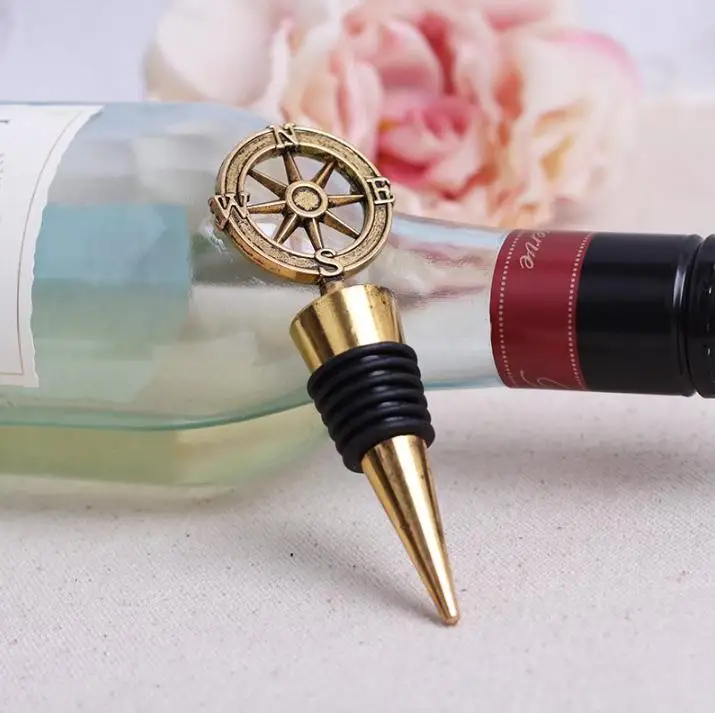 Free Shipping 100pcs Nautical Theme Compass Wine Stopper Wedding Favors Bridal Shower Ideas Beach Party Bottle Opener SN301