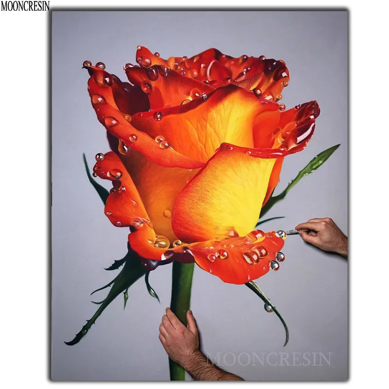 DIY 5D Diamond Embroidery Yellow Rose Flora Diamond Painting Cross Stitch Square 3D Diamond Mosaic Decoration Rhinestones Flower