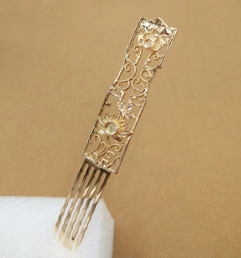 Filigree Rectangle Flower Bridal Hair Comb for Hair Ornaments Jewelry Wedding Hair Maker Women Bun Hair Combs Metal Hairpins