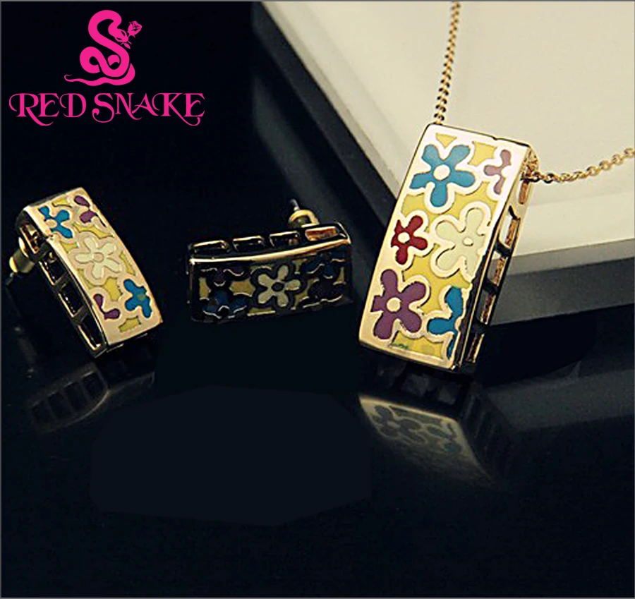 RED SNAKE manufacture high quality Geometric Fantasy Series golden earrings,necklace colorful enamel jewelry set