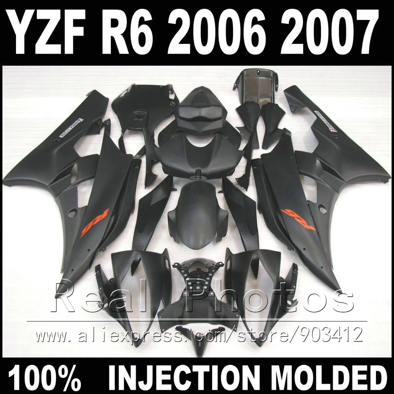 Hot sale bodywork  for YAMAHA R6 fairing kit 06 07 Injection molding all matte black  2006 2007 YZF R6 fairings