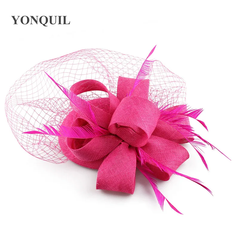 Hot Pink Mesh Headpiece Hair Clip For Ladie Wedding Headwear Cocktail Fascinator Hat For Women Elegant Hair Accessories Flower