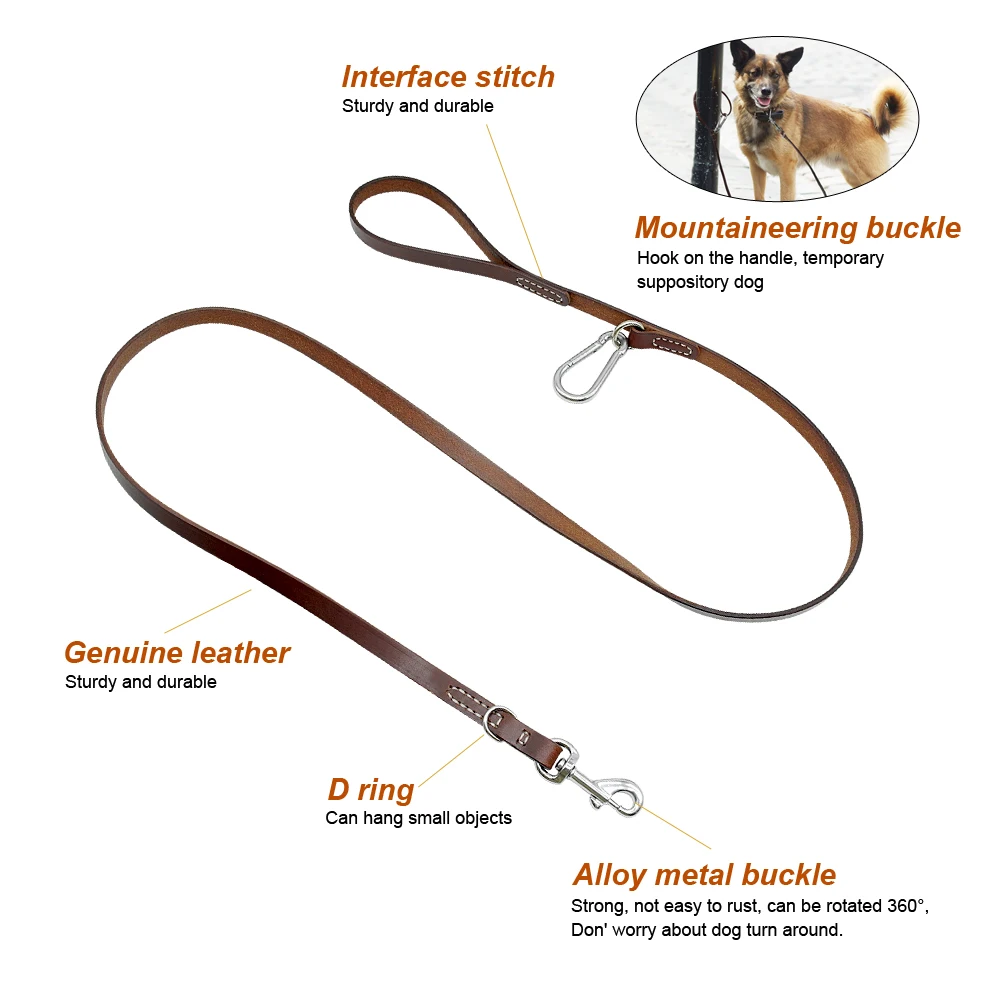 Leather Pitbull Dog Leash Durable Large Dog Leashed with Mountaineering Buckle Outdoor Pet Leads Leashes for Medium Large Dogs