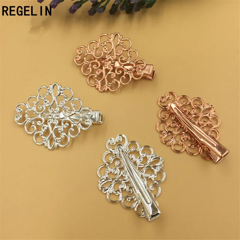 REGELIN Vintage Flower Motif Hair Jewelry Charm Women Antique Bronze Hairclip Hairs Clips 10pcs Barrettes  Headwear Wholesale