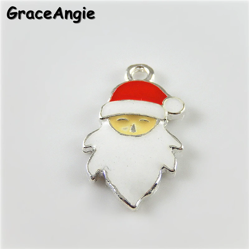 GraceAngie 10pcs Decoration Christmas Zinc Alloy Cartoon Santa Claus Enamel Crafts Charms Necklace Bracelet Pendant Jewelry