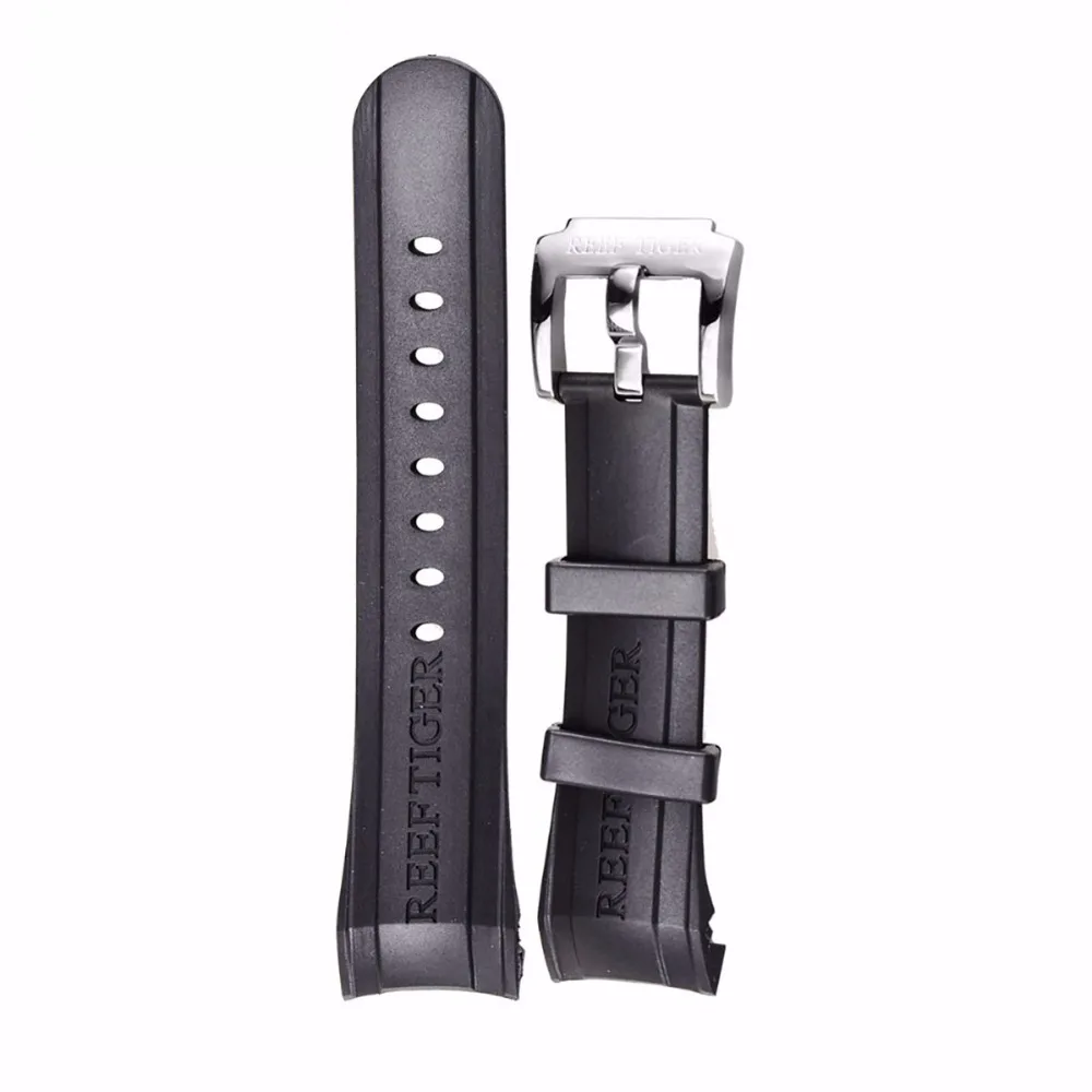 Reef Tiger/RT Watch Band 29 CM Black Rubber Watch Strap with Tang Buckle for Aurora Concept and Transformer Watch