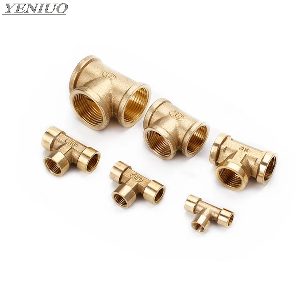 Tee Type Brass Pipe Fitting Adapter Coupler Connector For Water Fuel Gas 1/8" 1/4" 3/8" 1/2" 3/4" 1"BSP Female Thread 3 Way