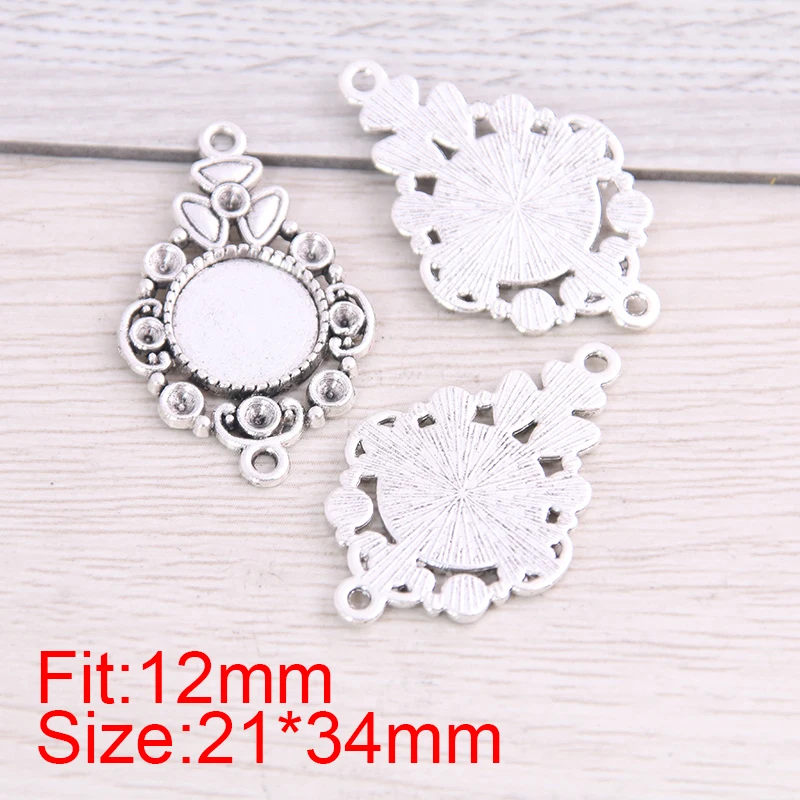 SWEET BELL 10pcs/lot 12mm Antique   Metal Alloy Cameo Peace Flower Cabochon Connector Settings Pendants