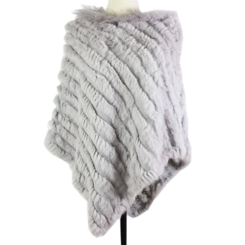 

free shipping knitted real rabbit fur poncho plus size raccoon fur collar trim fashion street fur style warps