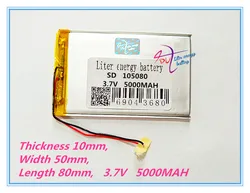 Polymer battery 5000 mah 3.7V 105080 smart home MP3 speakers Li-ion battery for dvr,GPS,mp3,mp4,cell phone,speaker