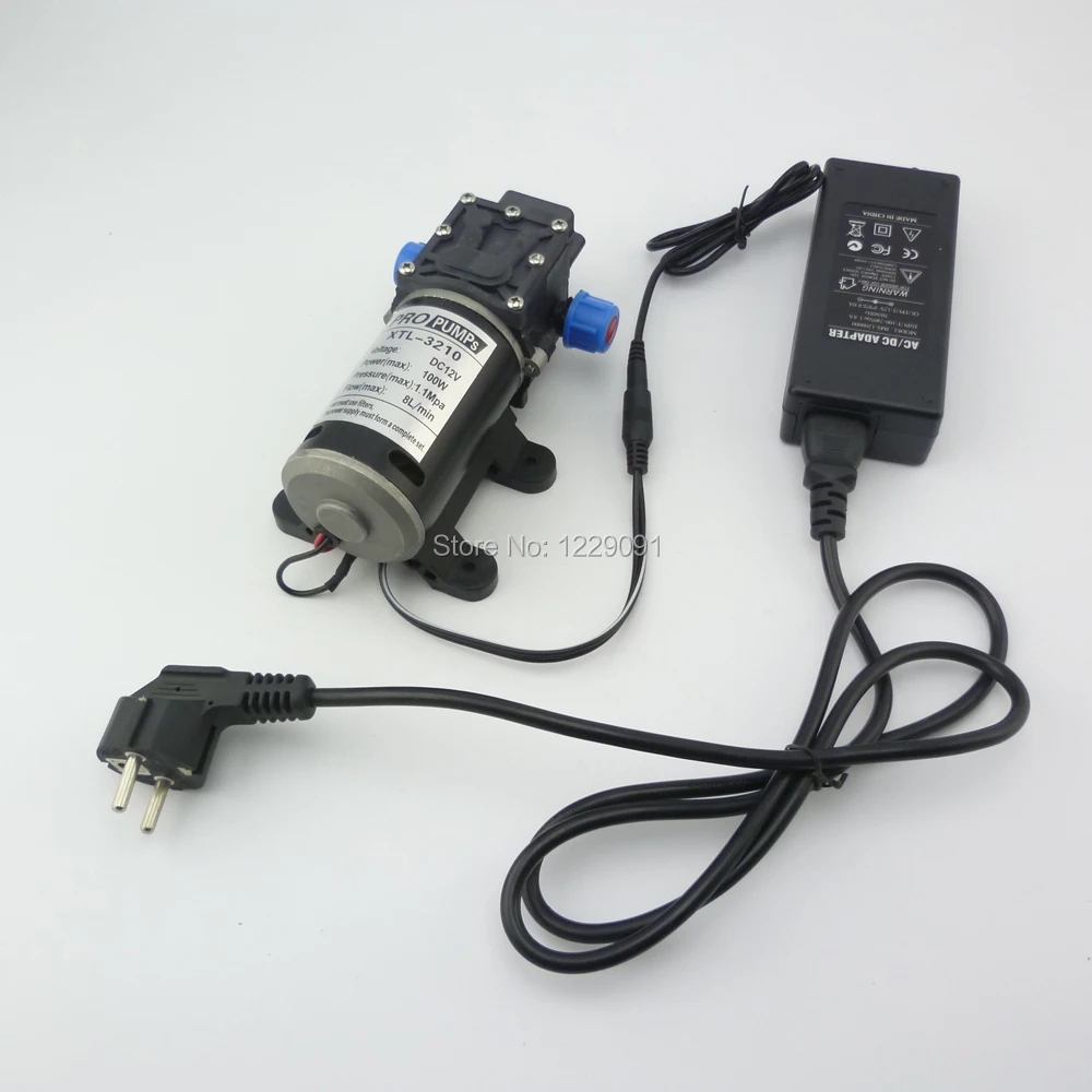 100W Return valve type Mini DC Diaphragm pump small 12v water pump high pressure 8L/min with power adaptor 100-240v