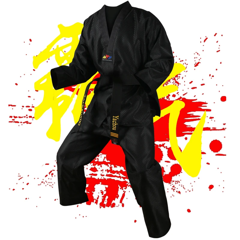 BLACK Taekwond Uniform TKD Long Sleeve Kids Clothes Taekwondo Dobok Adult Taekwondo brance wtf itf Suits Tae kwon do