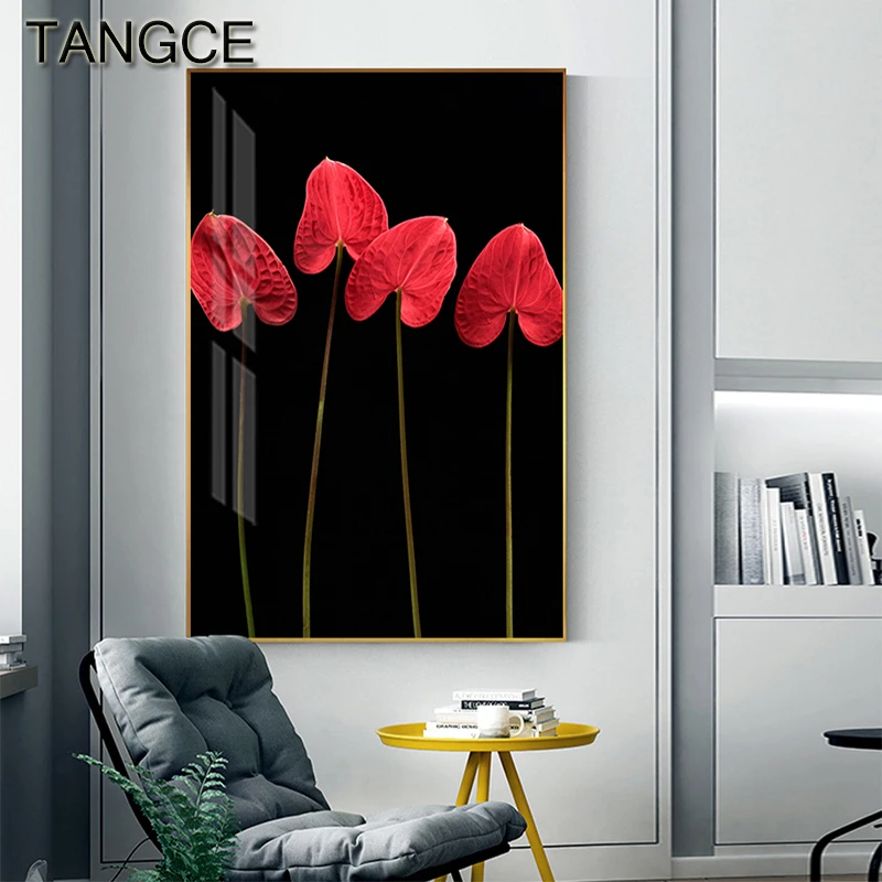 Abstract Splendid Plant Life painting Surreal Red White Flower Canvas Art for Living Room Modern Poster N Print Wall Art Picture