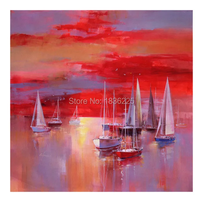 art supplies wall seascapes sea and boat oil painting landscape hand painted modern abstract red sunset oil painting on canvas