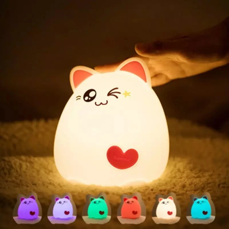 

Светодиодный ночник с котом и животными, силиконовый сенсорный светильник с USB-зарядкой, прикроватная игрушка для детской комнаты, лампа для спальни, мультяшный светильник